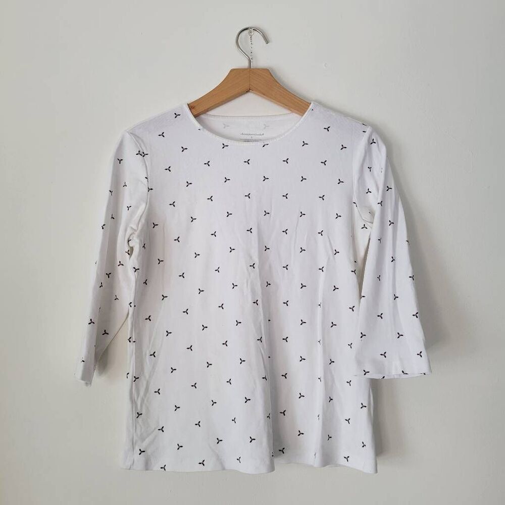 Christopher & Banks Holly Berry Print Top Women’s Small 3/4 Sleeve Christmas Shi